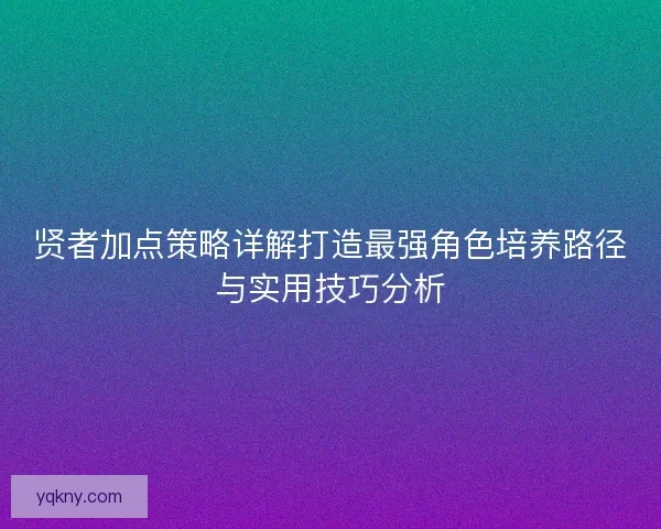 贤者加点策略详解打造最强角色培养路径与实用技巧分析